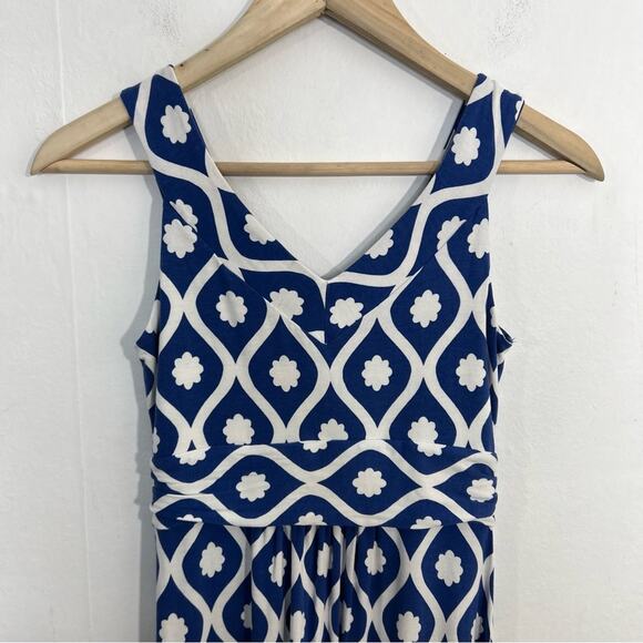 Boden Blue White Geometric Twist Front Jersey Maxi Dress Size 4 - Picture 9 of 16